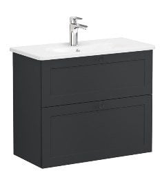 Vitra Root Classic 68684 Lavabo Dolabı, Çift Çekmeceli, 80 Cm, Dar, Mat Grafit, Yuvarlak Lavabolu